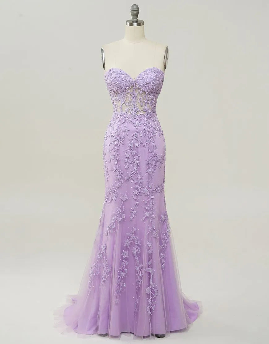 Wholesale Lilac Mermaid Corset Back Prom Dress With Appliques